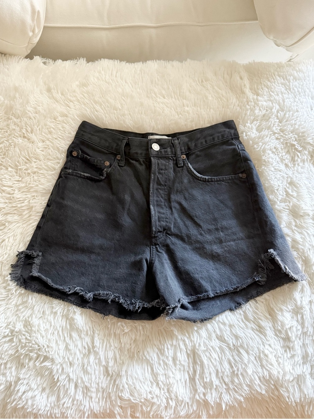 Agolde Dee Black Denim Jean Shorts, 26